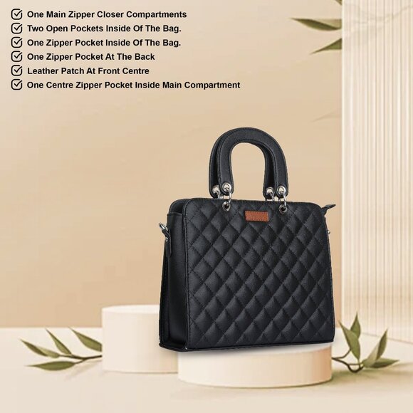 Vegan Leather Black Handbag for Women – Top-Handle Tote Bag, Satchel Purse - Picture 4 of 10